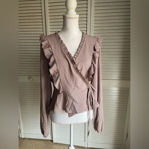 Shabby Chic Ruffle Wrap Top Shirt Blouse Prairie Sz XL